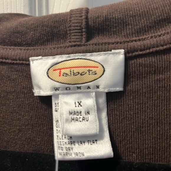 Talbots Brown Tie Front Hooded Long Sleeve Top - Picture 4 of 5